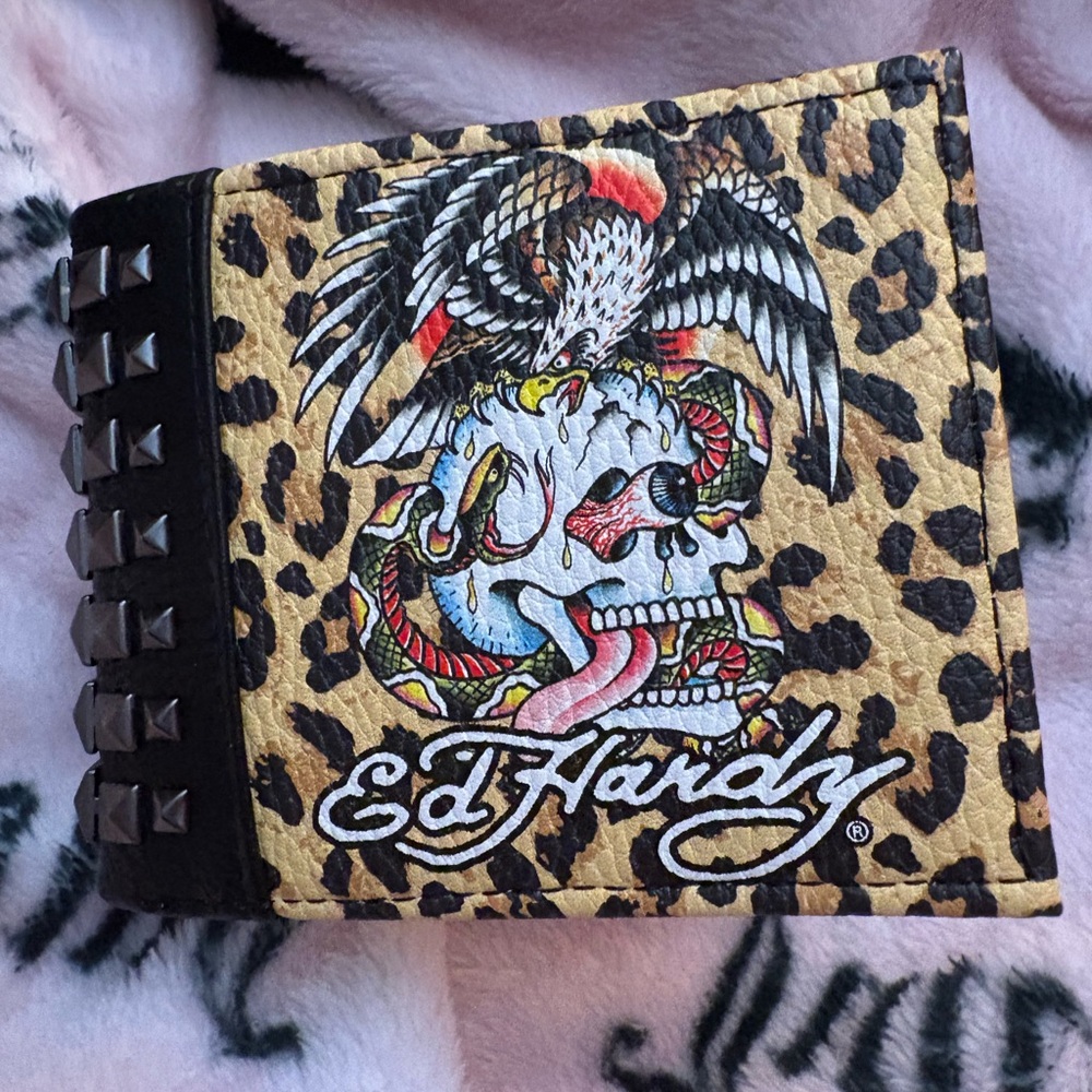 Ed Hardy Studded Leopard Print Wallet